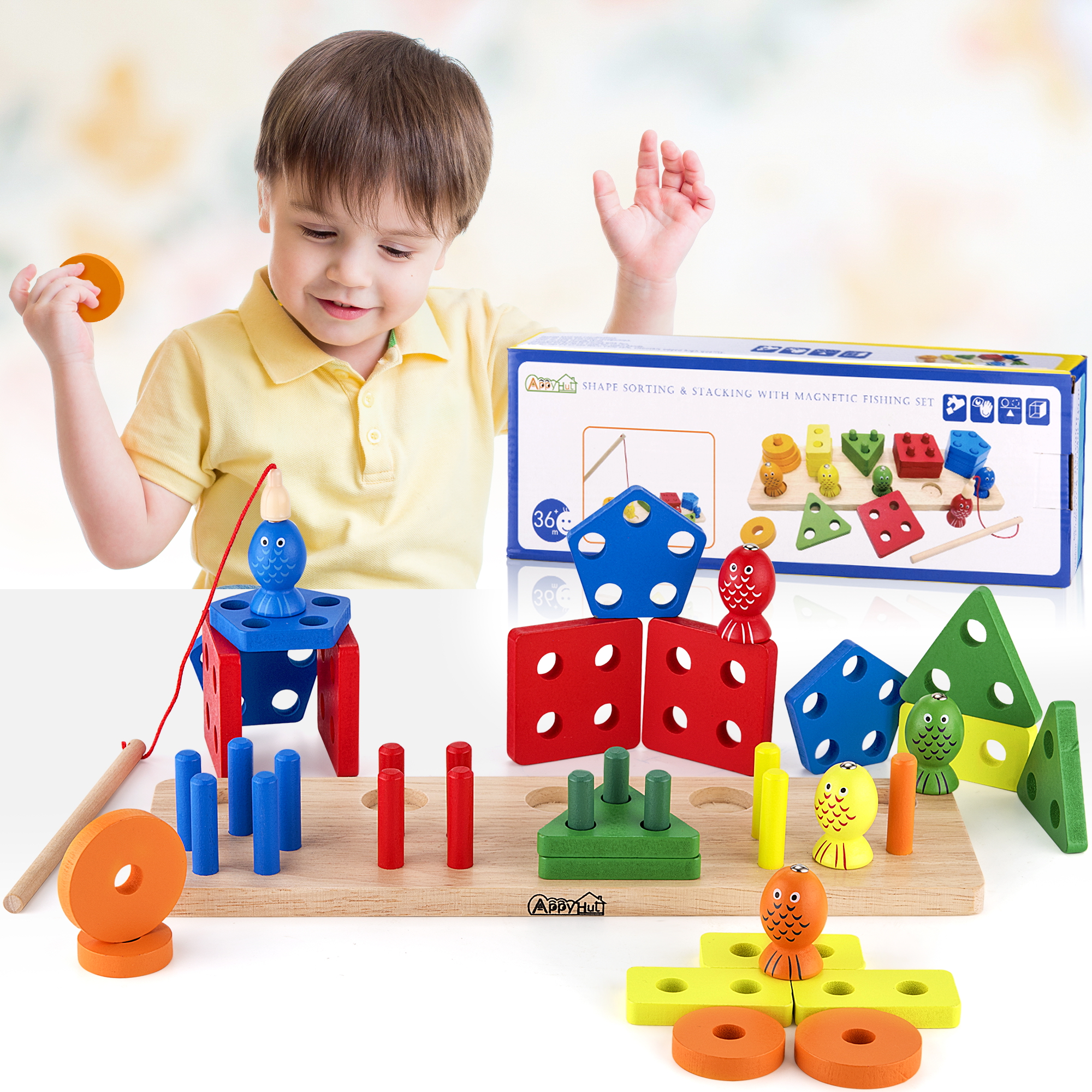 Wooden Shape Sorter Stacker Puzzle Wooden Shape sorter Toys and Stacking Toys for 3 Years Old Suitable for Montessori Learning 
